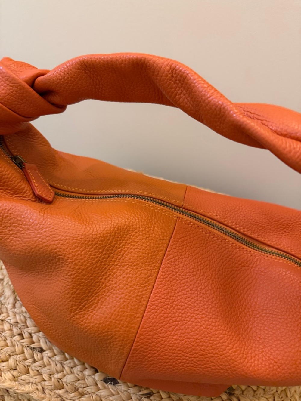 Sundance Orange Knotted Handle Leather Hobo Bag - Picture 2 of 6